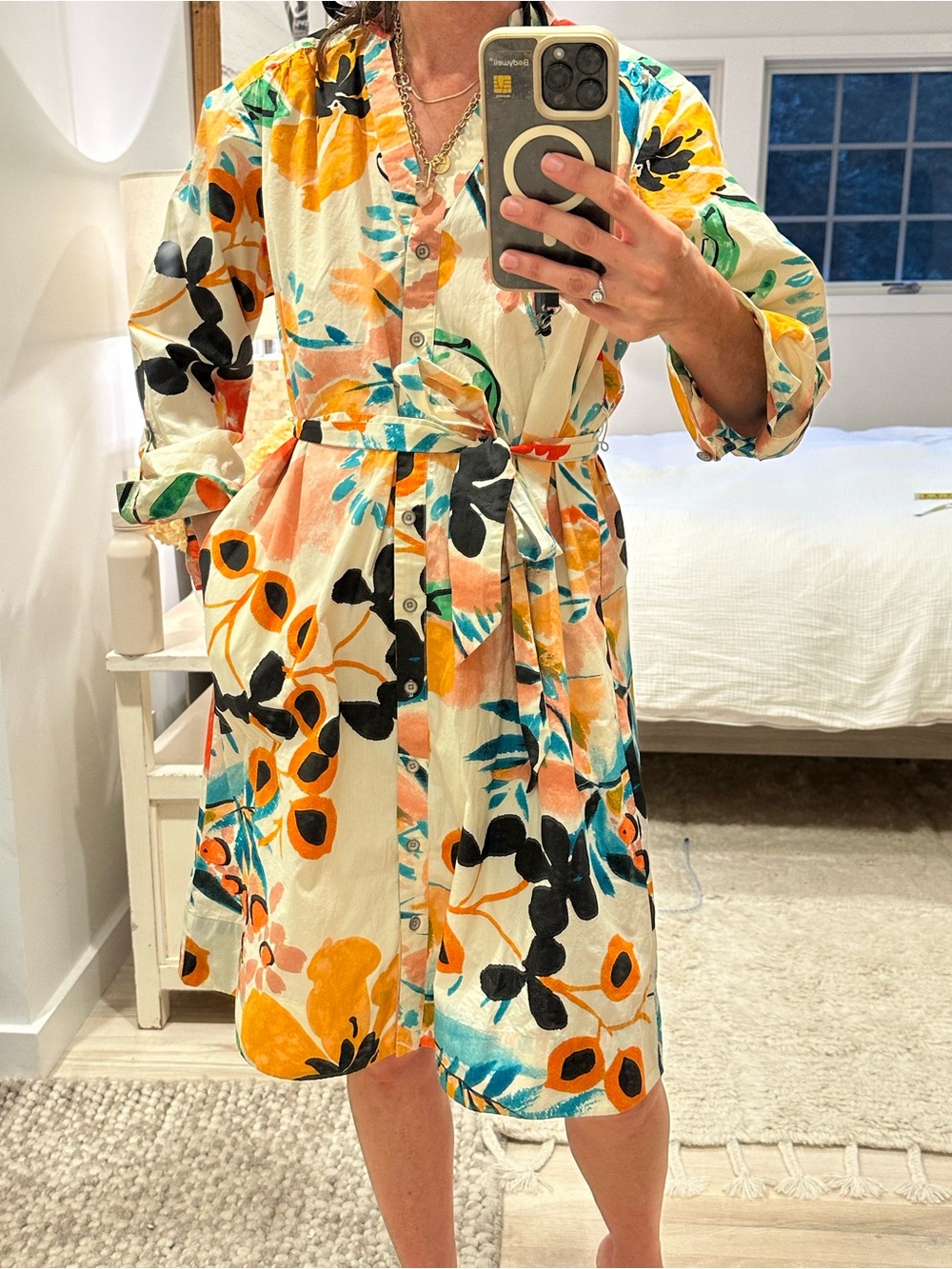Anthropologie belted floral midi shirt dress small